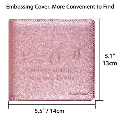 Car Insurance and Registration Holder, 5.5 x 5 Inch PU Leather Vehicle Glove Box Organizer Wallet Case for Insurance Card, Driver License, Paperwork - Rose Gold - color: RoseGold