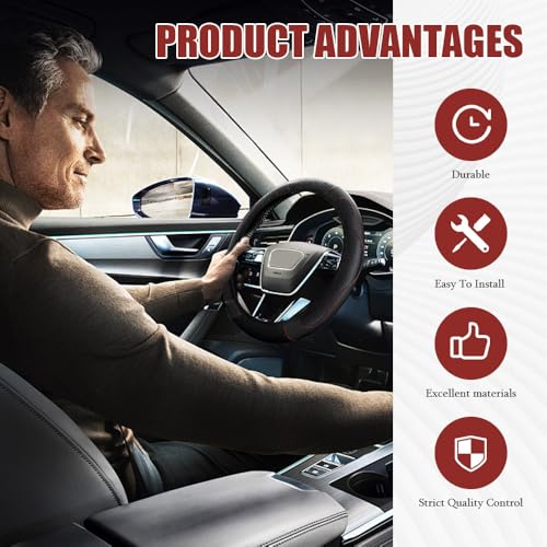 Car Steering Wheel Cover, Steering Wheel Protector, Universal 14.5-15 Inch Microfiber Leather Breathable Auto Steering Wheel Covers, Carbon Fiber Steering Wheel Cover for Women Men (Black) - color: Black