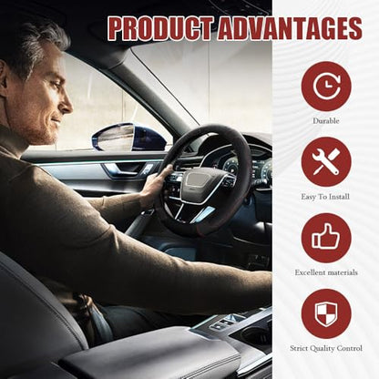 Car Steering Wheel Cover, Steering Wheel Protector, Universal 14.5-15 Inch Microfiber Leather Breathable Auto Steering Wheel Covers, Carbon Fiber Steering Wheel Cover for Women Men (Black) - color: Black