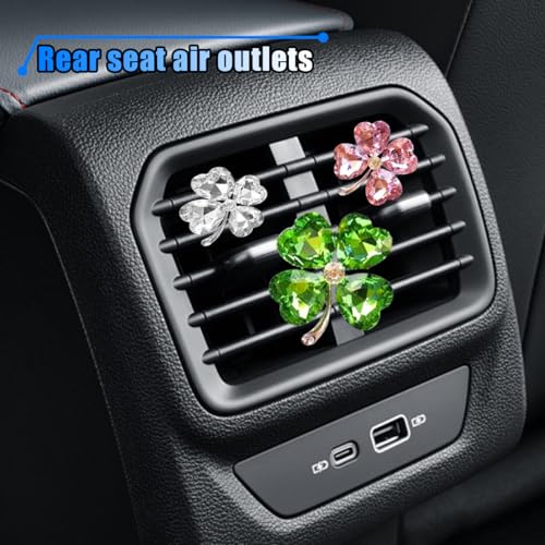 3PCS Bling Four Leaf Clover Car Dashboard Air Vent Trim Clips, Crystal Rhinestone Auto Air Fresheners Outlet Clips, Cute Car Interior AC Decoration Accessories for Women (Big Green/Small White & Pink) - size: Big Green/Small White & Pink