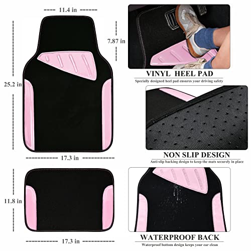 CAR PASS Jelly Waterproof Universal Fit Car Floor Mats, Girly Car Carpet Mats with Anti-Slip Nibbs Backing & Driver Heel Pad Fit for SUV, Vans, sedans, Cute car mats of 4pcs for Women (Pink) - color: Pink