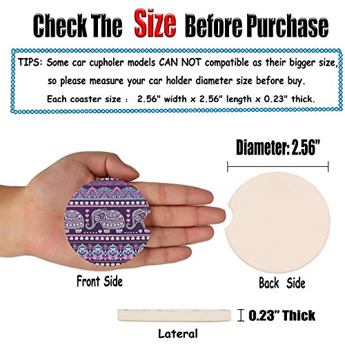 Small 2.56" Absorbent Car Coasters 2 Pack, Auto Cup Holder Accessories, Ceramic Coasters Absorb Spills to Keep Cupholders Clean (Purple Elephant) - color: Purple