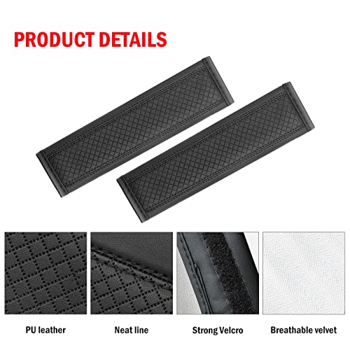 Seat Belt Pads Leather Seat Belt Covers More Comfort Driving Cushion Helps Protect Your Neck and Shoulders Suit for Car, Truck, SUV, Airplane,Camera Backpack Straps-2Pcs - color: Black