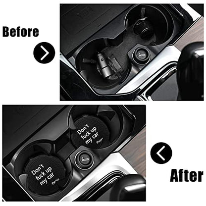 Car Cup Holder Coaster, Car Non-Slip Cup Holder Embedded Decorative Funny Coaster - Don't Fuck up My Car Please, Suitable for Most Car Interior Accessories for Women Men (Black)