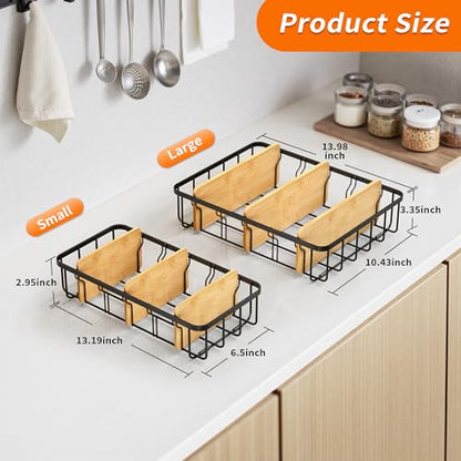 2-Pack Adjustable Lid Organizers - Large Kitchen Cabinet Organizer for Food Storage Container and Tumbler Cup Lids with 6 Bamboo Dividers - Organizers in Kitchen/Pantry/Laundry Room - size: 2-Pack Small & Large