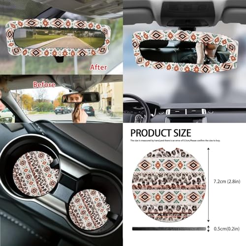 Wanyint 14 Pack Car Accessories, Universal Auto Seat Protector Steering Wheel Seatbelt Strap Pad Trash Can Armrest Pad Cup Holders Rearview Mirror Handbrake Cover Set, Aztec Navajo Leopard Print - color: Aztec Navajo Leopard Print