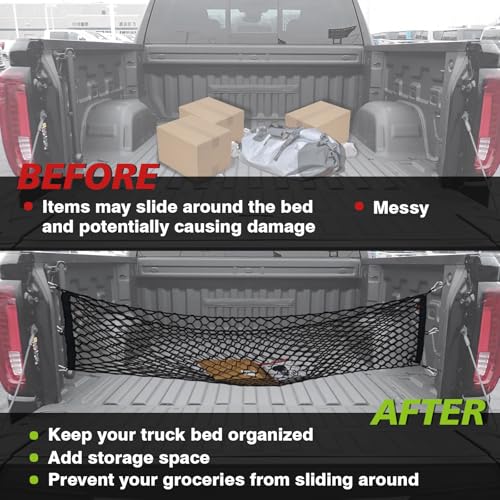 Truck Bed Cargo Net Compatible with Toyota Tundra 2007-2024 2025 2026 Accessories, Pickup Truck Bed Cargo Organizer Storage Net with Heavy Duty Carabiners - style: 2007+ Tundra