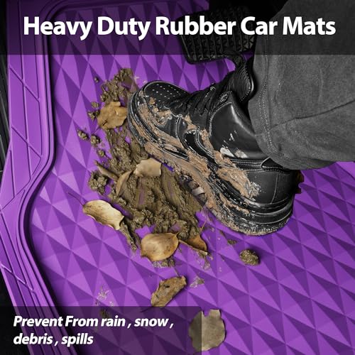 CAR PASS Heavy Duty Rubber Purple Car Floor Mats & Cargo Liners, Deep Dish All-Weather Trunk Mats Durable Anti-Slip 3D Rhombus Waterproof Trim to Fit Liner Universal Fit Auto,Sedan,SUV,Truck, Purple - color: purple with cargo liner