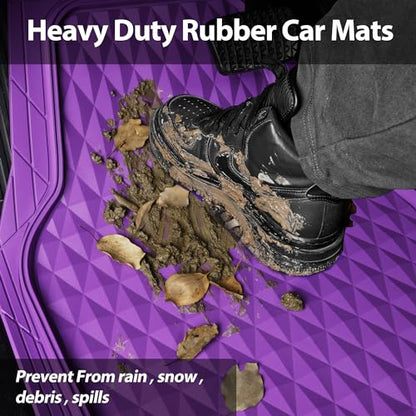 CAR PASS Heavy Duty Rubber Purple Car Floor Mats & Cargo Liners, Deep Dish All-Weather Trunk Mats Durable Anti-Slip 3D Rhombus Waterproof Trim to Fit Liner Universal Fit Auto,Sedan,SUV,Truck, Purple - color: purple with cargo liner