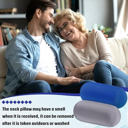 Geelin 2 Pcs Micro Bead Roll Pillow 11.8 x 6.3 Inch Soft Bolster Cylindrical Pillow for Sleeping Home Travel Neck Head Back Support Rest(Grey, Blue) - color: Grey, Blue