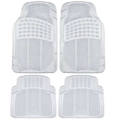 BDK Heavy Duty 4pc Front & Rear Rubber Floor Mats for Car SUV Van & Truck - All Weather Protection Universal Fit, Clear
