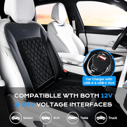 Coverado Upgraded Cooling Car Seat Cover Front Seat, 12V-24V Ventilated Cooling Seat Cover 3 Adjustable Wind Speeds Long Lasting Coolness Summer Driving Universal Fit for Car SUV Truck, Classic Black - color: Black-a