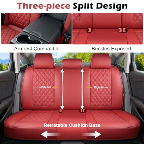Car Seat Covers Full Set, Red Faux Leather Seat Protectors, Breathable with Lumbar Support, Wear-Resistant Universal Fit for Most Cars Trucks SUV