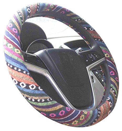 Small Ethnic Style Coarse Flax Cloth Automotive Steering Wheel Cover Anti Slip and Sweat Absorption Auto Car Wrap Cover (14''-14.25, C) - color: C, size: 14 - 14.25 inches