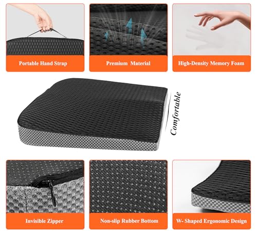 kingphenix Premium Car Seat Cushion, Memory Foam Driver Seat Cushion to Improve Driving View- Coccyx & Lower Back Pain Relief - Seat Cushion for Car, Truck, Office Chair (4D Mesh Classic Black) - color: 4d Mesh Classic Black
