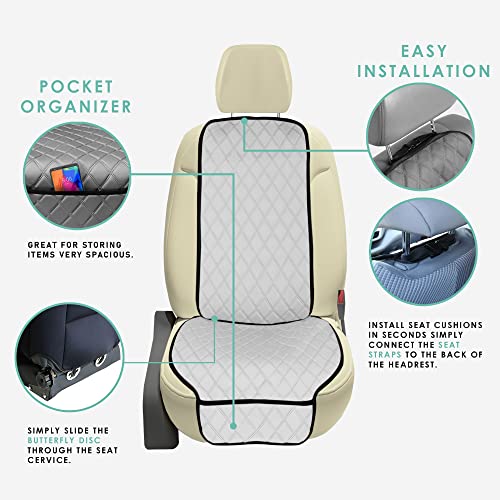 FH Group Car Seat Cushion – Neosupreme Single Front Seat Cover with Front Pockets, Airbag Compatible, Universal Fit Car Seat Cushion for Driver or Passenger Seat, SUV, Truck, Sedan & Van – White - color: White, style: Front
