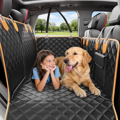 Back Seat Extender for Dogs - Anti-Scratch & Waterproof Backseat Protector, 600D Upgraded Material Pet Hammock with Mesh Window, Easy to Clean Dog Bed for Car, SUV, Truck,Orange - color: Orange
