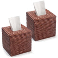2 Pack Square Rattan Tissue Box Cover, Hand Woven Wicker Tissue Holder, 5.5 x 5.5 X 5.7 inches, Brown - color: Honey Brown, size: Square (5.7"H) (Set of 2)