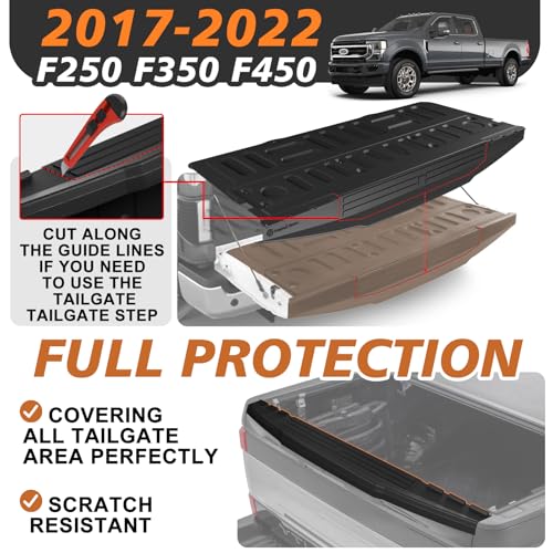 Truck Mat Compatible with 2017-2022 Ford Super Duty F250/F350/F450 Accessories, Tailgate Mat Custom Fit All Weather Protection Pickup Liner, w/Tailgate Cap Protector - size: 2) F250&F350&F450|17-22|Tailgate Mat w/ Cap Cover