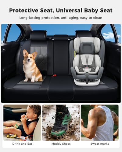 Huidasource Leather Car Seat Covers Full Set, Full Coverage Universal Fit for Most Cars SUVs Trucks, Easy Install with Velcro, Airbag Compatible, Retains Seat Functions & Cupholders, Black & Gray - color: FS: Black&Gray, size: Full Set