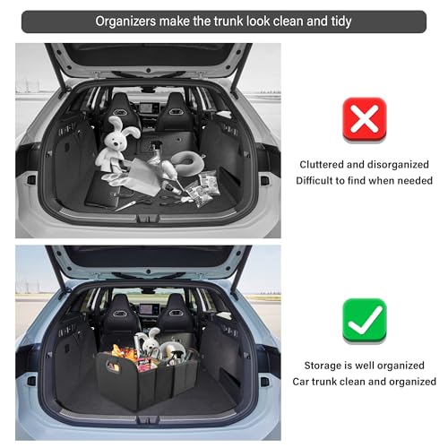 Large Capacity Trunk Organizer for Car,Foldable Multi-Compartment SUV Trunk Organizer for Storaging Tools Toys Foods,Universal Oxford Cloth Car Organizers and Storage