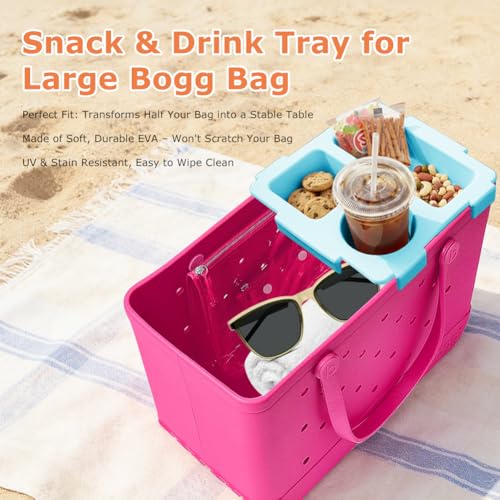 Topper Tray with Cup Holder for Bogg Bag X-Large, EVA Water-Resistant Organizer for Stan Cup, Phone & Snacks, Beach & Travel Accessory(COLOR:Blue) - color: Blue