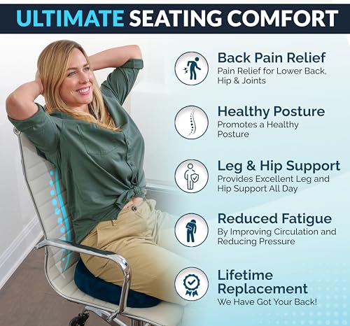 ComfiLife Gel Enhanced Seat Cushion – Office Chair Cushion – Non-Slip Gel & Memory Foam Coccyx Cushion for Tailbone Pain - Desk Chair Car Seat Cushion Driving - Sciatica & Back Pain Relief (Navy) - color: Navy Blue, size: Large