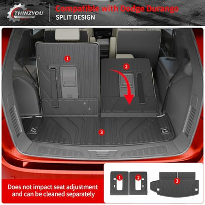 Cargo Mat Compatible with 2016-2025 2026 Dodge Durango Trunk Liner for 6&7 Seats Cargo Area Protection All Weather Back Seat Cover 2024 Durango Accessories (3rd Row Backrest Mats+Trunk Mats) - style: For Dodge Durango | 2016-2026