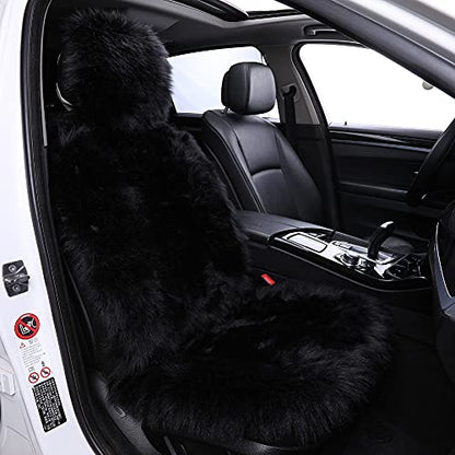 1Pc Faux Sheepskin Wool Fur Car Seat Cover for Cars SUV Trucks Universal Fit, Soft Plush Synthetic Wool Buck Fur Car Seat Cushions by FLMaples(Black) - color: Black