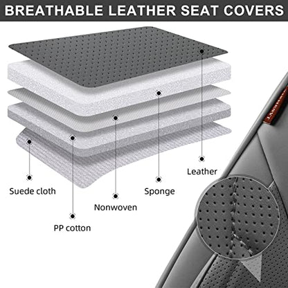 TIEHESYT Gray Car Seat Covers Full Set, Breathable Leather Automotive Front and Rear Seat Covers & Headrest for Reduce the Driving Fatigue, Compatible with Most Vehicles, Cars - color: Graceful Gray, size: Front Pair and Rear