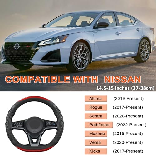 GIANT PANDA Steering Wheel Cover for Nissan Altima Rogue - Car Steering Wheel Cover for Nissan D Shape(Red-D-Shaped) - color: Red