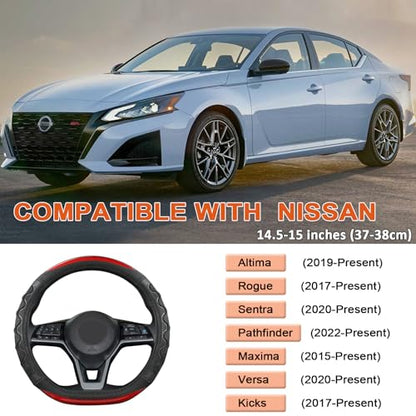GIANT PANDA Steering Wheel Cover for Nissan Altima Rogue - Car Steering Wheel Cover for Nissan D Shape(Red-D-Shaped) - color: Red