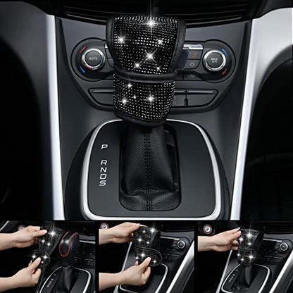 CAR PASS 23 PCS Bling Diamond Car Accessories Set for Women, Leather Seat Covers Full Set Floor Mats Steering Wheel Cover, Coasters Seat Belt Covers Phone Holder Universal Fit Car SUV Truck Van Black - color: Black Diamond