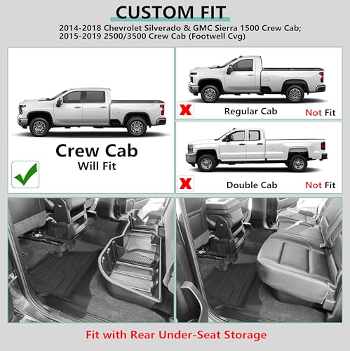 KARPAL Floor Mats for 2014-2018 Chevy Silverado & GMC Sierra 1500 Crew Cab, 2015-2019 Silverado/Sierra 2500/3500 Crew Cab(Footwell Cvg), All-Weather TPE Custom Fit Floor Liners Car Accessories - style: 2014-2019 | For Chevy Silverado Crew Cab| 1st & 2nd R