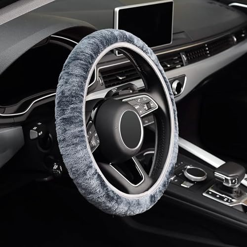 Tianmei Soft Faux Wool Winter Car Stretch-On Steering Wheel Cover (Diameter 13.7in-15.7in,Plush Gray) - color: Plush Gray - Diameter 13.7in-15.7in