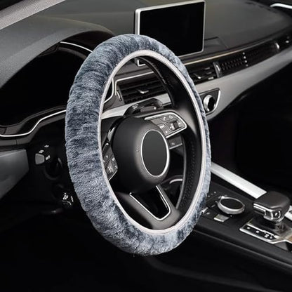 Tianmei Soft Faux Wool Winter Car Stretch-On Steering Wheel Cover (Diameter 13.7in-15.7in,Plush Gray) - color: Plush Gray - Diameter 13.7in-15.7in