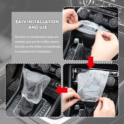 100PCS Disposable Car Gear Shift Cover,Dustproof Plastic Shifter Cover with Elastic Trims,Portable Gear Shift Knob Cover&Car Handbrake Covers for Automotive Shifter Protection
