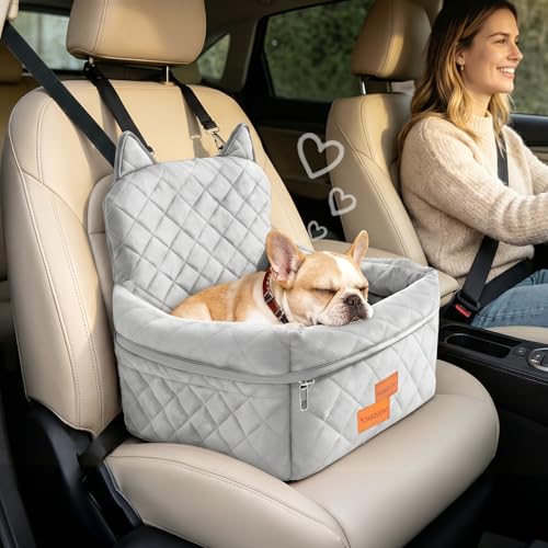 Dog Booster Car Seats for S/M Dogs Up to 35lbs,Pet Car Seat/Travel Bed with Washable&Removable Cover,Storage Pockets,Dog Safety Belt and Elevated Cushion Fits in Front/Back Seat - color: Grey