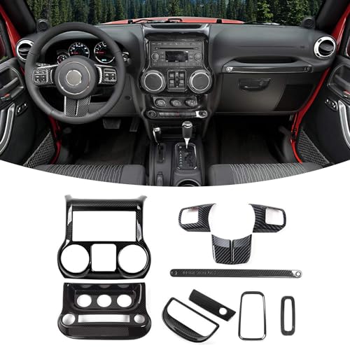 RT-TCZ for Jeep JK Interior Trim Kit Black, JKU Center Console Dashboard Panel Trim Cover for Jeep Wrangler JK JKU 2011-2017 Black ABS Carbon Fiber Interior Accessories 10pcs - color: black