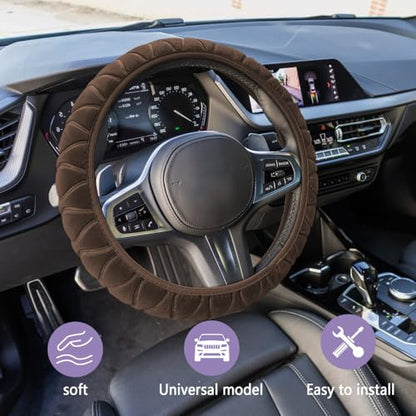 Universal Fluffy Plush Car Steering Wheel Cover, Anti-Slip Soft Warm Auto Steering Wheel Protector, Automotive Interior Protection Accessories Fit Most Cars, Sedans, SUVs, Vans, Trucks