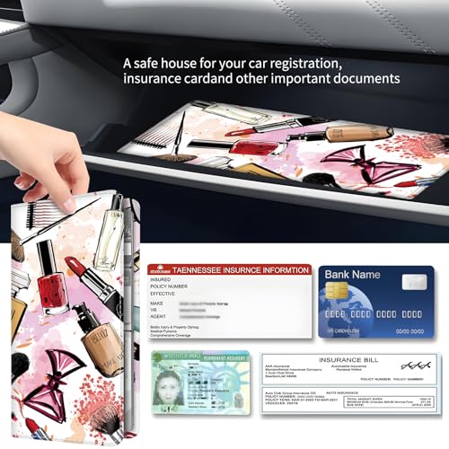 Premium Car Registration and Insurance Card Holder, Cute PU Leather Car Document Holder, Vehicle Glove Box Car Organizer with Magnetic Closure for Driver License, Cards Cosmetics Graffiti - color: Cosmetics Graffiti