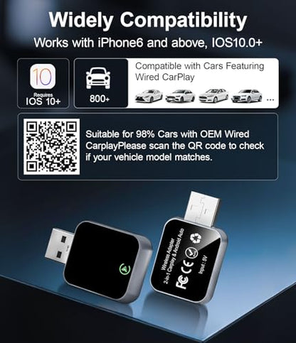 Wireless CarPlay Adapter for iPhone - No Audio Lag, Auto-Connect - Convert Factory Wired to Wireless CarPlay - Bluetooth 5.3 & 5GHz Wi-Fi - Plug & Play (Includes USB A/C)