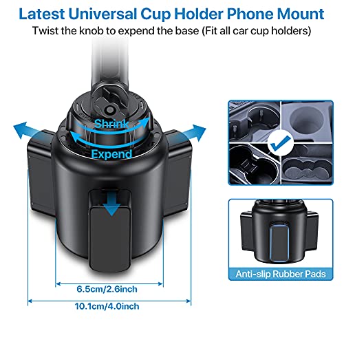 Miracase [Upgraded Version Cup Phone Holder for Car, Universal Adjustable Long Neck Car Phone Mount Cradle Friendly Compatible with iPhone Samsung Google and All 4.0-7.0 inches Smartphones - color: Black