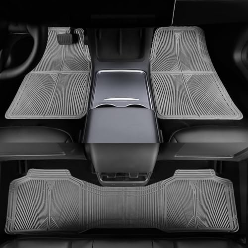 CAR PASS Gray Rubber Car Mats, All Weather Floor Mats Full Set, Waterproof Trim-to Fit Anti-Slip Easy Clean Heavy Duty Automotive Pad for Cars Trucks SUV Sedan Van, 3 Pcs All Grey Rubber - color: Gray