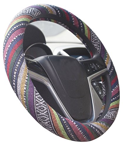 Medium Ethnic Style Coarse Flax Cloth Automotive Steering Wheel Cover Anti Slip and Sweat Absorption Auto Car Wrap Cover (14.5''-15'',B) - color: B, size: 14.5 - 15 inches
