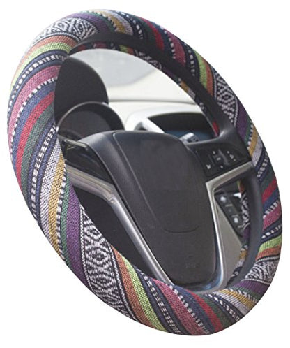 Medium Ethnic Style Coarse Flax Cloth Automotive Steering Wheel Cover Anti Slip and Sweat Absorption Auto Car Wrap Cover (14.5''-15'',B) - color: B, size: 14.5 - 15 inches