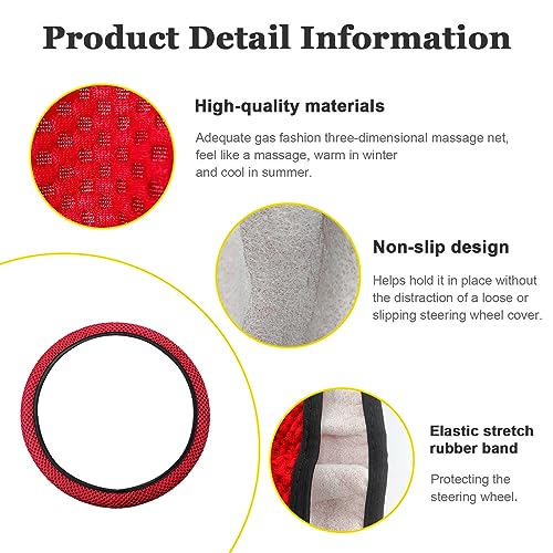 Kewucn Car Elastic Stretch Steering Wheel Cover, Soft Microfiber Breathable Ice Silk, Universal 15 Inch Anti-Slip Auto Steering Wheel Protector, Fit Car, SUV, Van, Sedan, Truck (Red) - size: Red