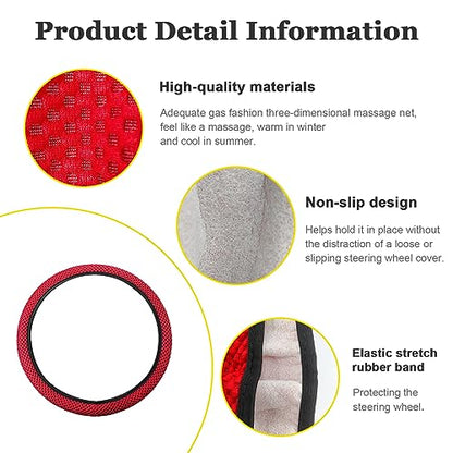 Kewucn Car Elastic Stretch Steering Wheel Cover, Soft Microfiber Breathable Ice Silk, Universal 15 Inch Anti-Slip Auto Steering Wheel Protector, Fit Car, SUV, Van, Sedan, Truck (Red) - size: Red