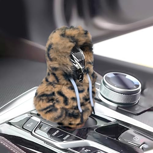Universal Plush Hoodie Car Shift Knob Cover, Cozy Gear Shift Cover for Manual and Automatic Vehicles, Fun Car Interior Decor Accessories (Brown) - color: Brown Leopard