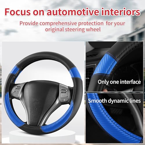 Non-Slip Car Nappa Leather Steering Wheel Cover,Universal Car Accessories Women Men Fit 14" 1/2-15" Suvs/Vans/Sedans/Cars/Trucks,Blue - color: Black Blue